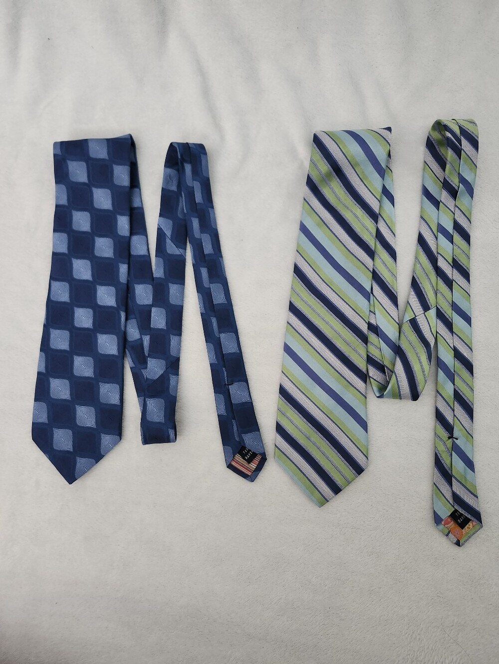 TED BAKER Men's 100% Silk Handmade Tailored Ties Lot of 2 Blue Green Preppy